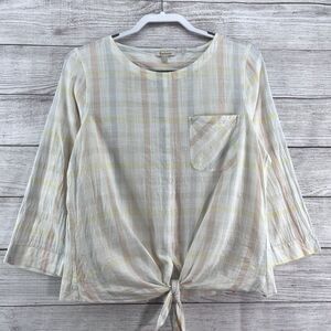 Barbour Women’s Checked Tie Waist Blouse Top Size 8 Cotton 3/4 Sleeveless‎